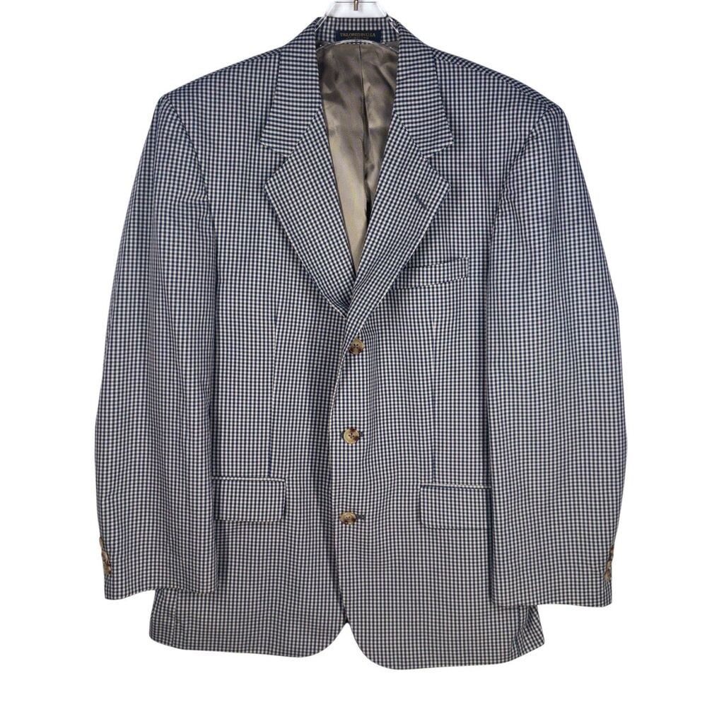 Vintage Orvis Blazer Sport Coat 44R Navy & Khaki Check 3 Button Single Vent 90's
